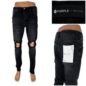 PURPLE BRAND Mens 33 P002 Jeans Black Wash Blowout Cotton Blend Distressed EUC